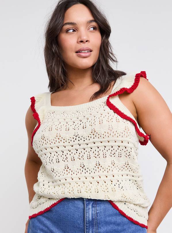 SIMPLY BE Ruffle Knitted Top With Contrast Tipping 28-30